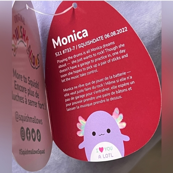 NWT Monica the Axolotl 12' RARE "Love U A Lotl” Valentine Plush Toy NWT 💜💜 - Picture 7 of 11